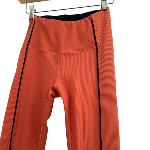 Zyia Orange Black Stripe Ribbed Leggings Womens Size 4 Activewear Athleisure - Picture 2 of 9